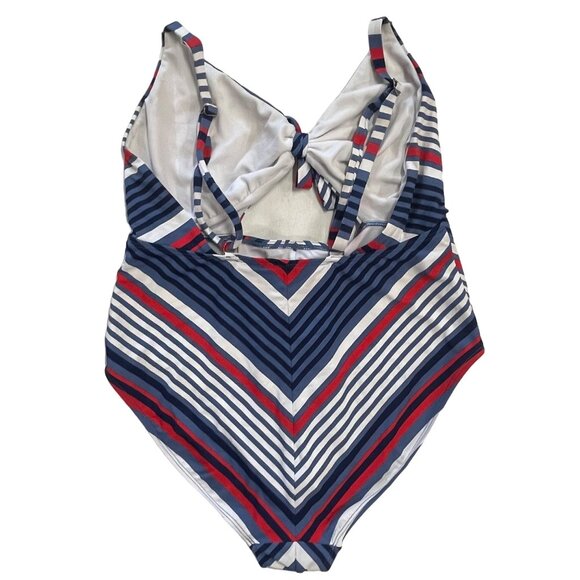 Time Tru L One Piece Swim Suit Red White Blue Patriotic Sailor Cutout Peep Vneck - Picture 5 of 12